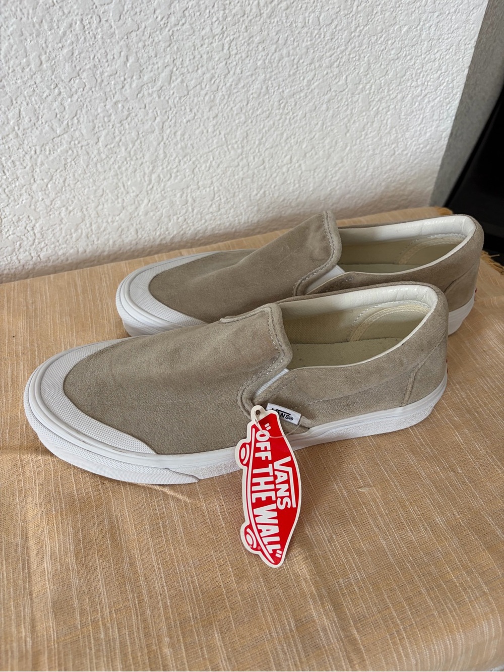 Vans Slip-On Suede Loafers in Taupe with White Sole